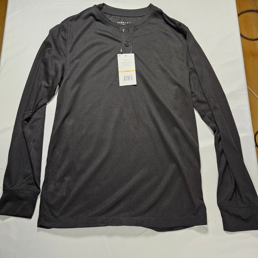 Perry Ellis Portfolio Sleep Shirt Men’s Small Black Long Sleeve Henley NWT 0